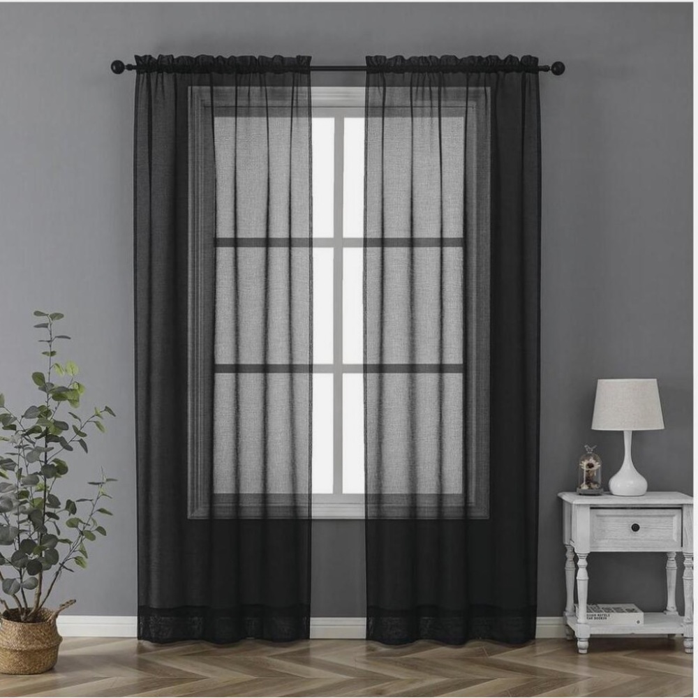 Modern Black Solid Sheer Classic sheer Curtains Full-Length Accents